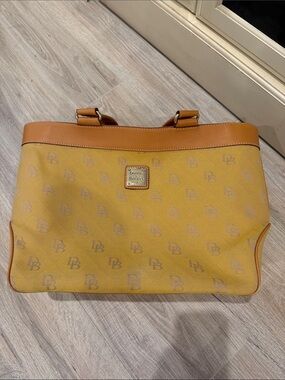 Dooney & Bourke Yellow Tote with Tan Leather Trim